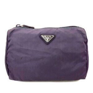 PRADA Logo Plate Nylon Cosmetic Pouch Bag Purple/2BJ1790